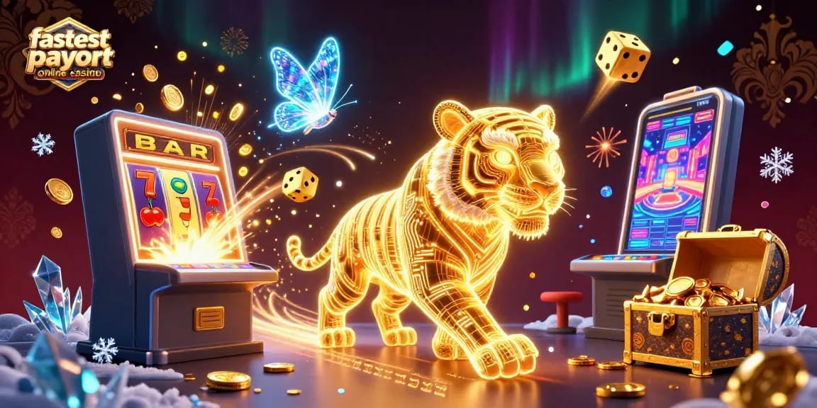 Experience the excitement at the fastest payout online casino with golden tiger and jackpot symbols!
