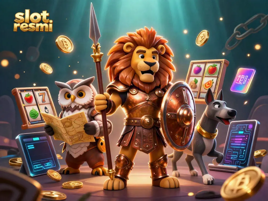 Experience the excitement of slot resmi with a strategic angle in a vibrant, action-packed casino scene.